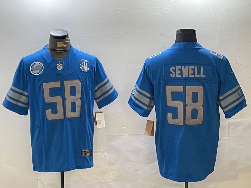 Men Detroit Lions #58 Sewell Blue three generations 2024 Nike Limited NFL Jersey style 4